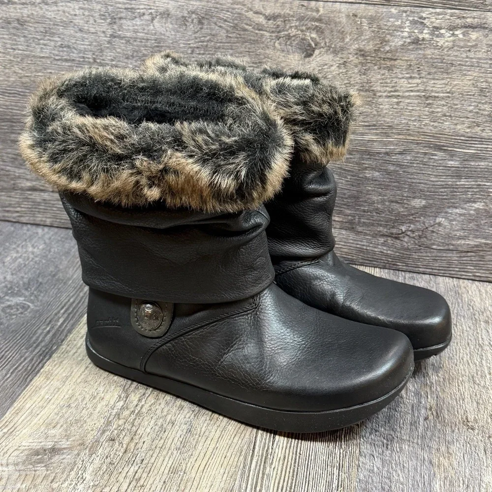 Earth Womens Shannon Black Leather Faux Fur Ankle Boots Size 6.5B Comfort Winter